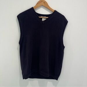 LANDS END Navy Blue Sweater Vest Cotton Vintage | Mens large